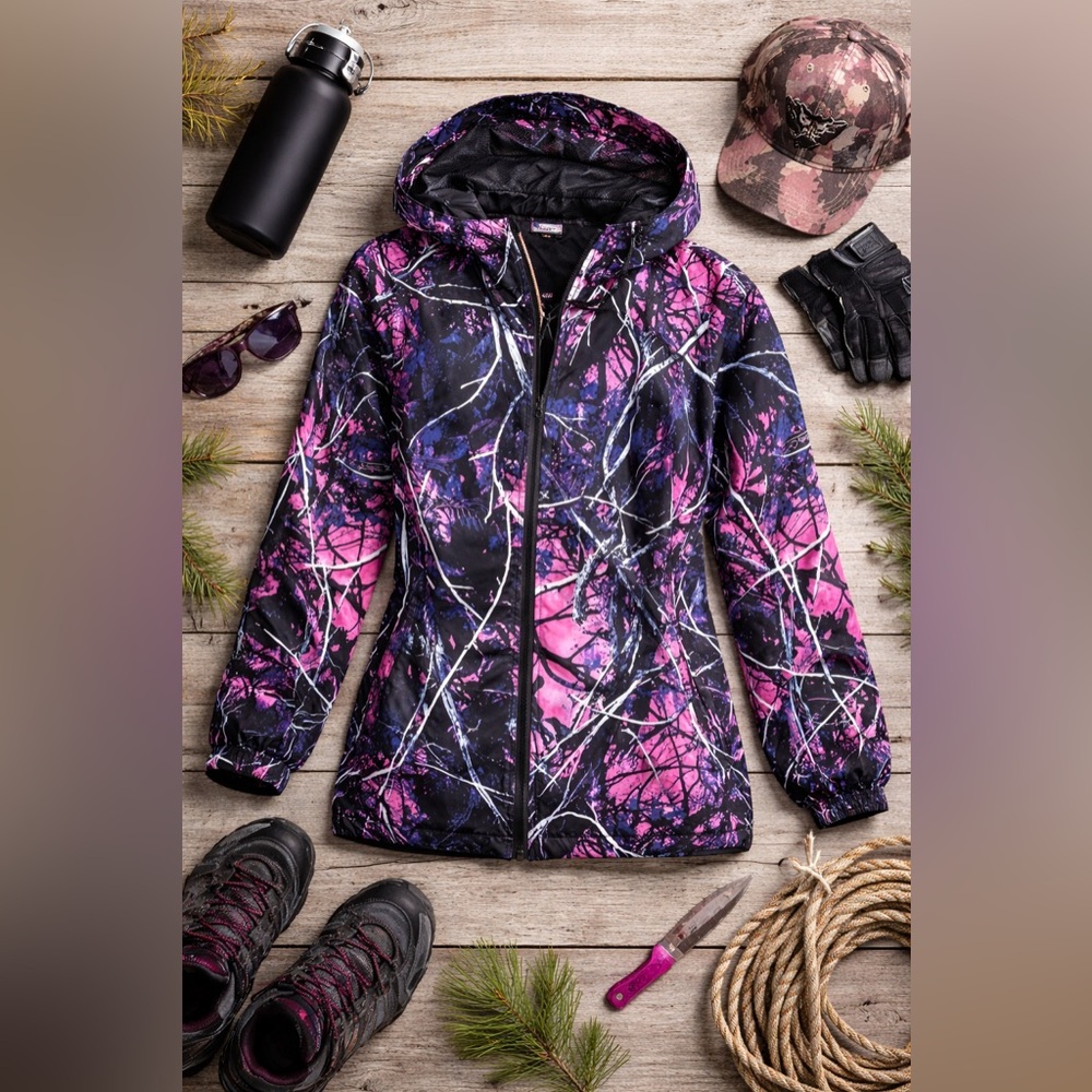 Moonshine Muddy Girl camo print windbreaker